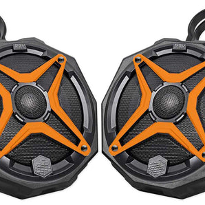 6.5" Roll Cage Tower Speakers for Polaris General+Pod Enclosures+Orange Grills