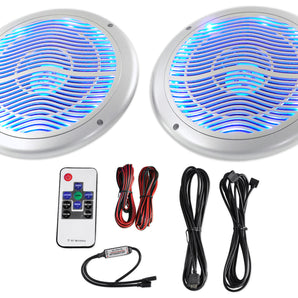 Rockville RMC65LS 6.5" 600w 2-Way Silver Marine Speakers/Multi Color LED+Remote