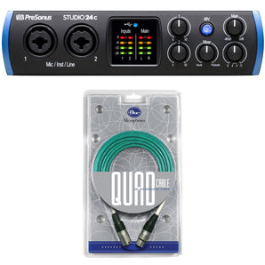 Presonus STUDIO 24C 2x2 USB-C Audio MIDI Recording Interface + Blue XLR Cable