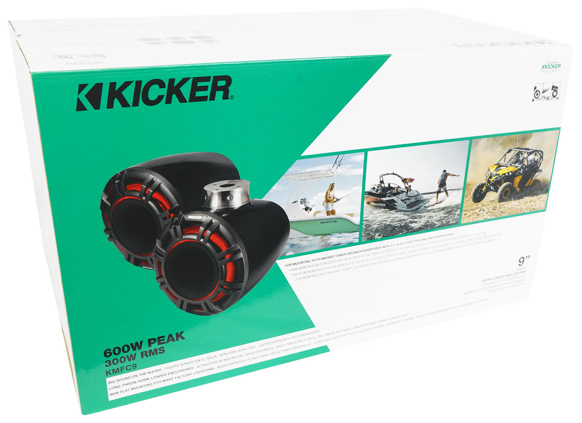 Pair KICKER 47KMFC9W 9" Marine Boat Horn Loaded Flat Mount Tower Speakers KMFC9W