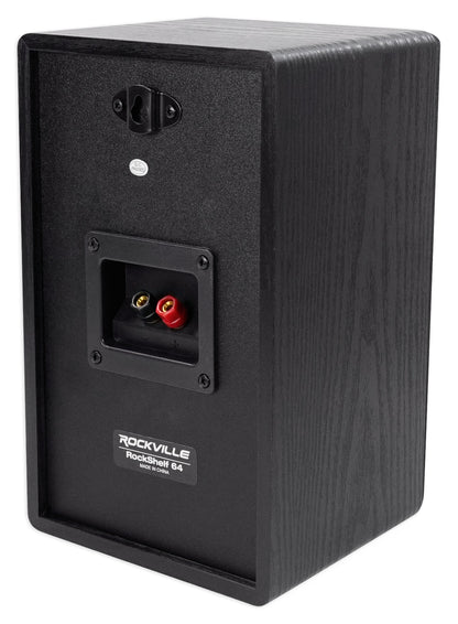 RockShelf 64B Black 6.5" Home Bookshelf Speakers+8 inch Wood Stands