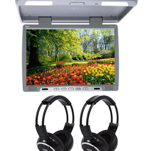 TView T176IR Gray 17" Car Video Flip Down Overhead Monitor +2 Wireless Headsets