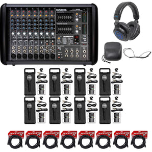 Mackie PPM608 8 Ch 1000w Active Mixer w/32 Bit FX+Headphones+Mics+Cases+Cables