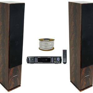 Rockville 1000 Watt Bluetooth Stereo Home Receiver+(2) Dark Wood Tower Speakers