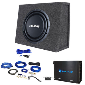 Memphis Audio SRXS1240 12" 500w Shallow Car Subwoofer+Sealed Box+Amplifier+Wires