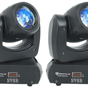 2) Rockville Rock Beam DC DJ Club Stage Pro Moving Head Lights 8 Gobos+18 Prisms