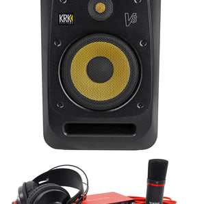 KRK V8S4-NA 8" Powered Studio Monitor+Scarlett Audio Interface+Mic+Headphones