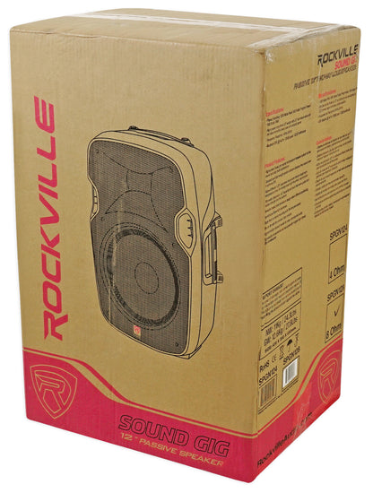 Rockville SPGN128 12" Passive 1200W DJ PA Speaker Cabinet 8 Ohm+Slip Cover