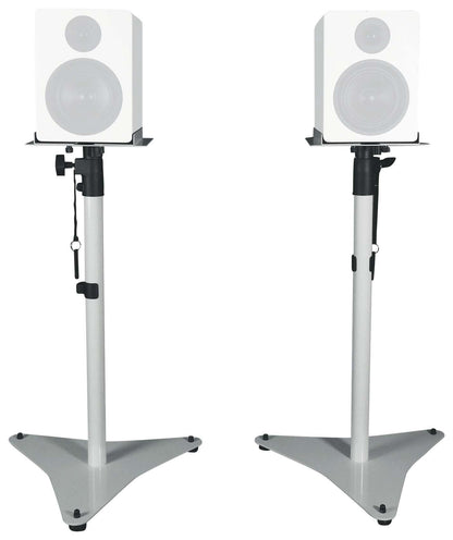 RockShelf 54W 5.25" Home Bookshelf Speakers+White Adjustable Stands