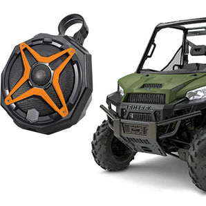6.5" Rear Harness Bar Cage Kicker Tower Speakers for Polaris Ranger+Orange Grill
