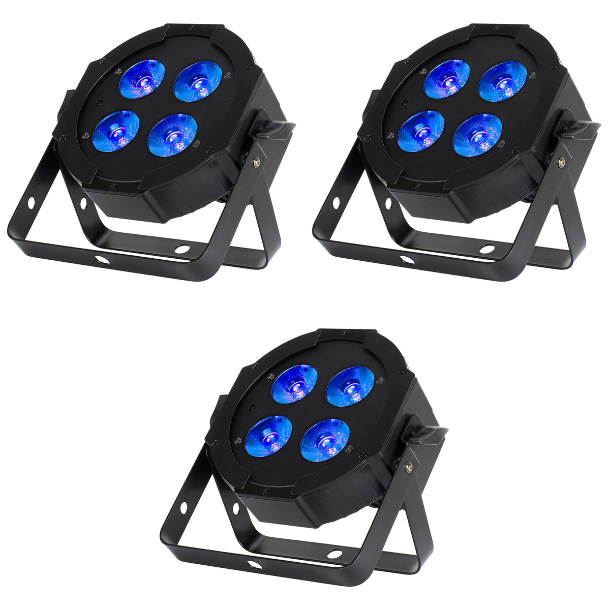 (3) Mega Hex L Par RGBLA+UV LED Wash Lights With Remote