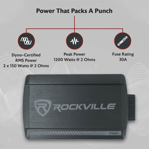 Rockville PS20 2 Channel Bluetooth Motorcycle Amplifier IP65 Micro Amp