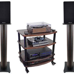 Pair Rockville RockShelf 64D Dark Wood 6.5" Bookshelf Speakers+36" Stands+Rack