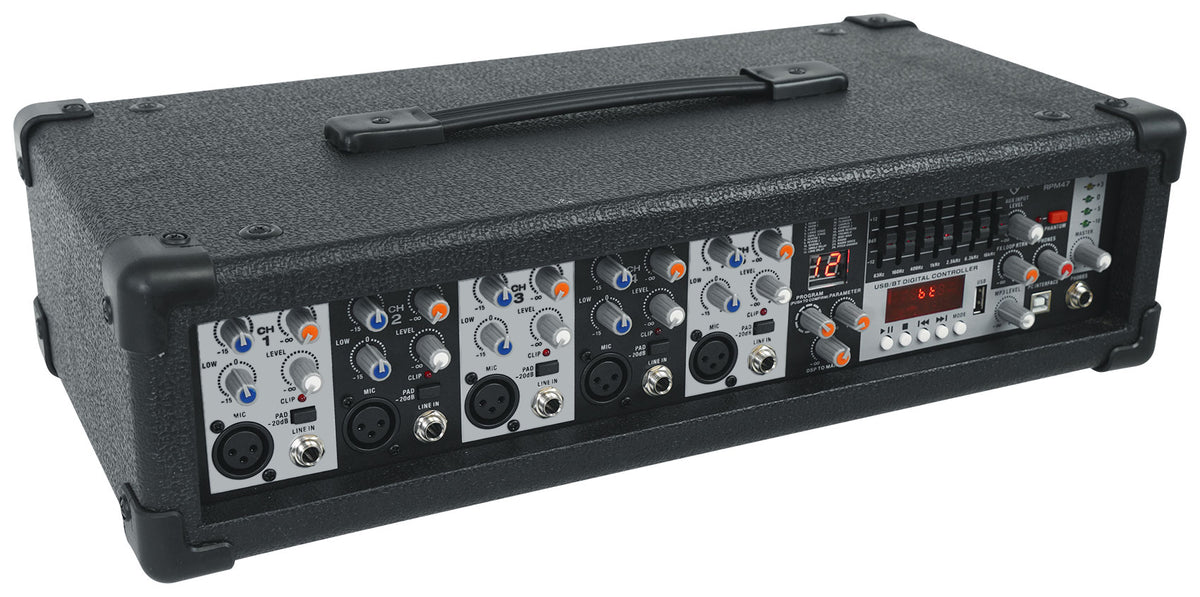 Rockville RPM47 1800 Watt Powered 5-Channel Mixer/Amplifier+(3) Mics+Case+Cables