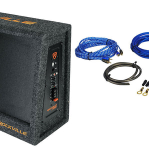 Rockville RVS12A 12" 1400w Slim Vented Powered Car Subwoofer Enclosure + Amp Kit