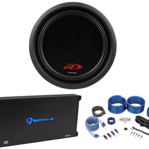 Alpine SWR-T10 10" 1800w Shallow Mount Slim Car Audio Subwoofer+Amplifier+Wires