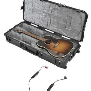 SKB 3i-4217-18 Acoustic Guitar Case, Black, Waterproof, Wheels + Fender Earbuds