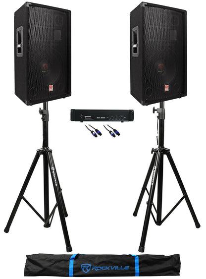 (2) RSG12.4 12" 1000W PA Speakers + XGA-3000 Amplifier + Stands + Cables