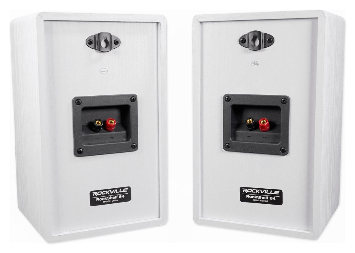 RockShelf 64W White 6.5" Home Bookshelf Speakers (Pair)