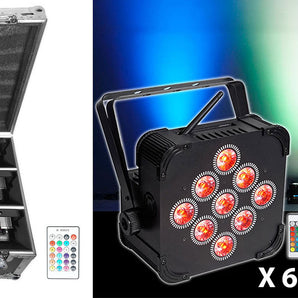 Rockville BEST PACK 60 (6) Black Battery Wash Lights+Wireless DMX+Charging Case