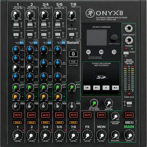 Mackie ONYX8 8-Channel Analog Mixer w/USB/3-Band EQ+Bluetooth+Microphone+Cable