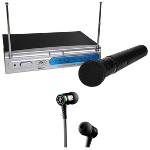 Peavey PV-1 V1 HH 214.500MHZ VHF Wireless Handheld Microphone Mic+Mackie Earbuds