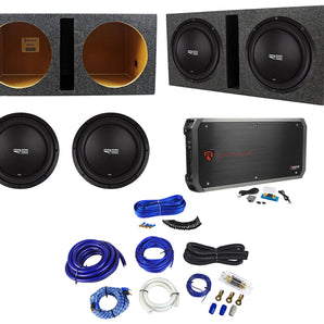 (2) RE Audio SEX12D4 V2 12" 1500W Subwoofers+Vented Box+Mono Amplifier+Amp Kit