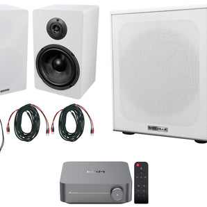 (2) Rockville RockShelf 68W 6.5" White Bookshelf Speakers+Wifi Amp Receiver+Sub