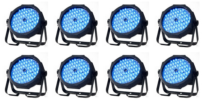 (8) Mega Go Par 64E RGB+UV DMX Par Can Stage Wash Lights