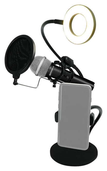 LiveShow3LM Zoom Stream Broadcast Podcast Mic + Phone Stand w/LED