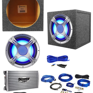 NYC Acoustics NC12S4 1600w 12" LED Subwoofer+Sealed Sub Box+Boss Amplifier+Wires