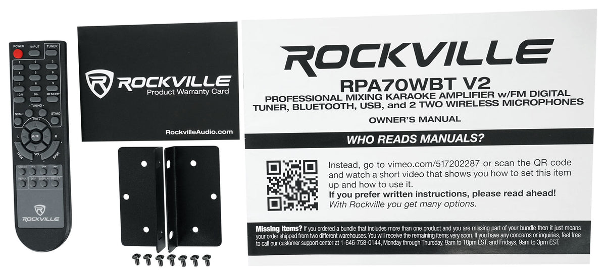 RPA70WBT Bluetooth Karaoke Amplifier/Mixer+(2) Mics+(2) 12 Inch Speakers