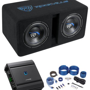 Rockville DV10K52 Dual 10" K5 Subwoofers+Vented Sub Enclosure+Alpine Amplifier