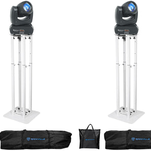 2 Rockville Rock Beam DC DJ Club Stage Pro Moving Head Lights+White Totem Stands