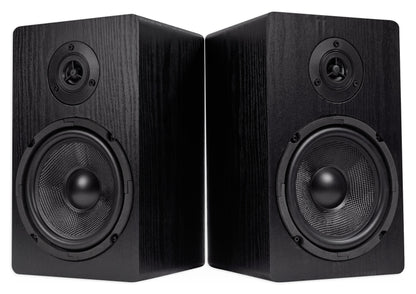RockShelf 64B Black 6.5" Home Bookshelf Speakers+8 inch Wood Stands