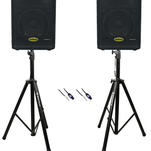 (2) Samson RS10HD 10" 2-Way 300w Wooden Passive PA Speakers+Stands+Cables+Bag