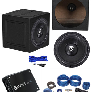 Rockville W12K6D2 V2 12" 2400w Car Subwoofer+Sealed Box+Mono Amplifier+Amp Kit