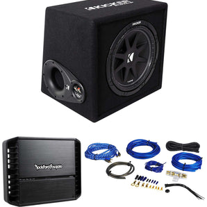 KICKER 43VC124 Comp 12" Subwoofer in Vented Box+Rockford Amplifier+Amp Kit