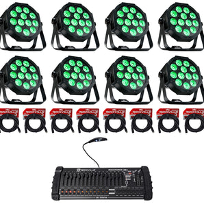 8) Eliminator MEGA 64 PROFILE EP RGB+UV LED Wash Up-Lights+DMX Controller+Cables