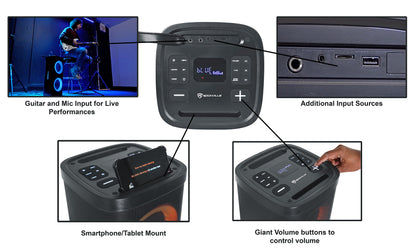 BASS PARTY 65 V2 Rechargeable LED Bluetooth Speaker+(2) Wireless Mics