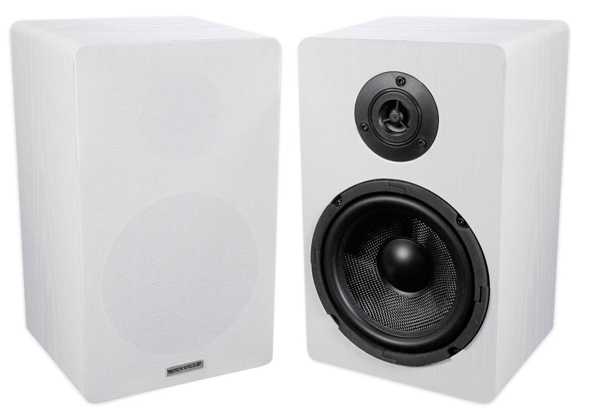 RockShelf 68W White 6.5" Home Bookshelf Speakers (Pair)