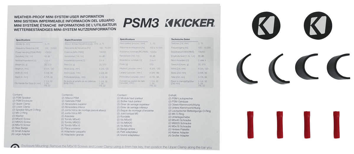 (2) Kicker 47PSM34 3" 100w PSM Motorcycle/ATV Handlebar Speakers in Chrome PSM34