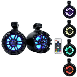 Pair Rockville WB65KLS BLACK 6.5" 300w Metal Marine Wakeboard LED Tower Speakers