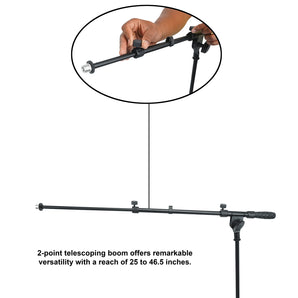 Rockville RVMIC1 Microphone Stand Dual Boom & Tripod Base+Clamp-On Utility Shelf