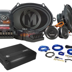 Pair Memphis Audio PRX570C 5x7" Component Speakers w/Crossovers+Amplifier+Wires