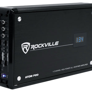 Rockville ATOM P20 1600w 4-Channel Bluetooth Car Amplifier w/ Volt Meter+Amp Kit