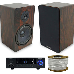 Rockville BLUAMP 150 Amplifier w/Bluetooth/Optical+6.5" Wood Bookshelf Speakers