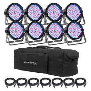 (8) Eliminator American DJ Mega Flat PAK8 EP RGBUV Wash Lights+Bag+ Fog Machine