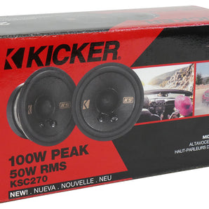 Kicker KSC270 2.75" Mid/Tweeters Fits Chrysler/Subaru/Jeep/Toyota + Home Speaker