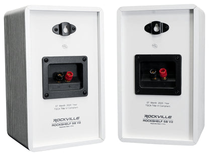 RockShelf 58W 5.25" Home Bookshelf Speakers+White Adjustable Stands